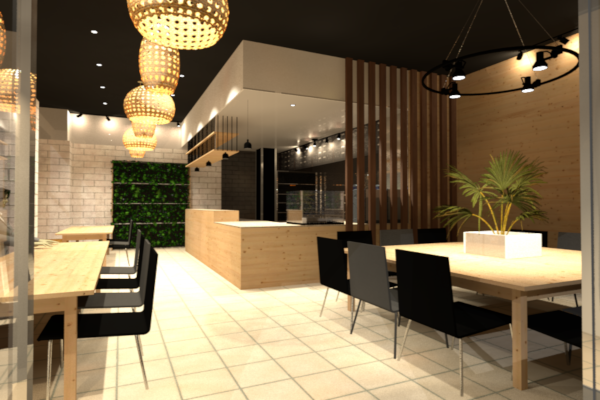 Take Away - 3D Render Wood Counter 1